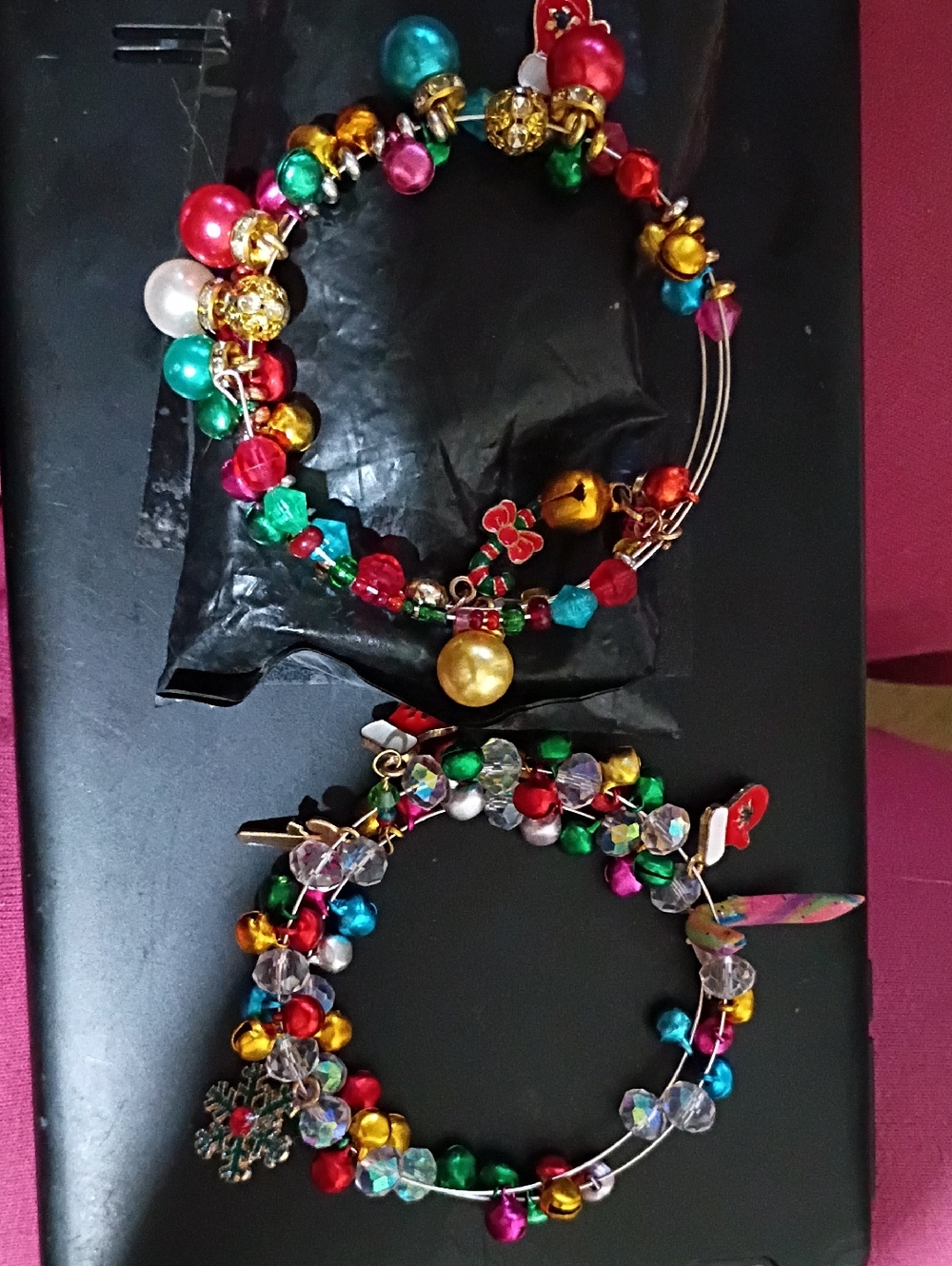Fabulous Christmas Bracelets. Adorned w/ Numerous Charms, Beads & Crystals